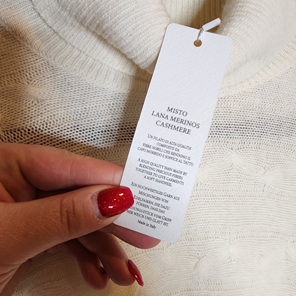 NWT Bianco & Blu Cashmere Merino Wool Cable Knit Cream Sweater Small Oversized - Picture 13 of 16